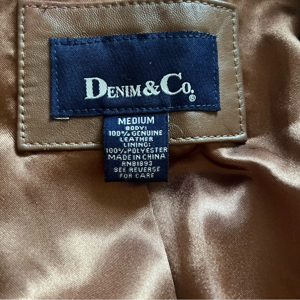 Denim&Co Genuine Leather Blazer Jacket - Medium, Caramel - Picture 8 of 8